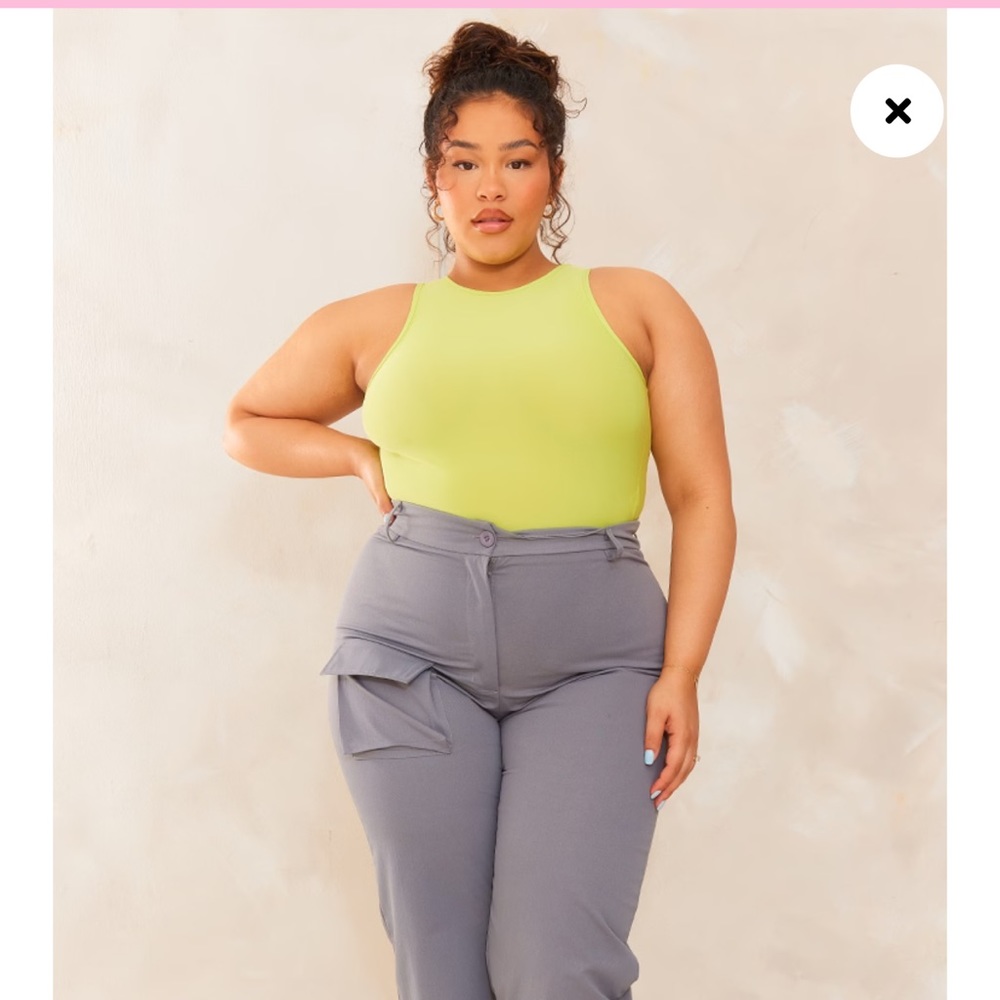 PLT Plus Pale Lime Racer Neck Slinky Bodysuit